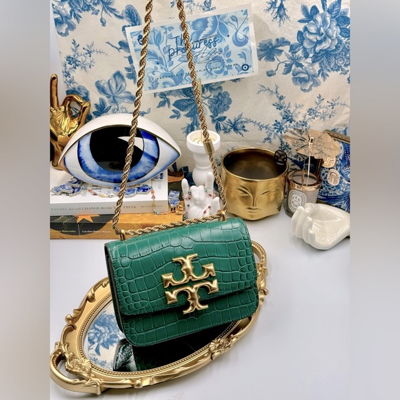 🆕 TORY BURCH 🧿 NWOT Eleanor Malachite Croc Embossed Shoulder Bag - AUTHENTIC - Picture 2 of 16